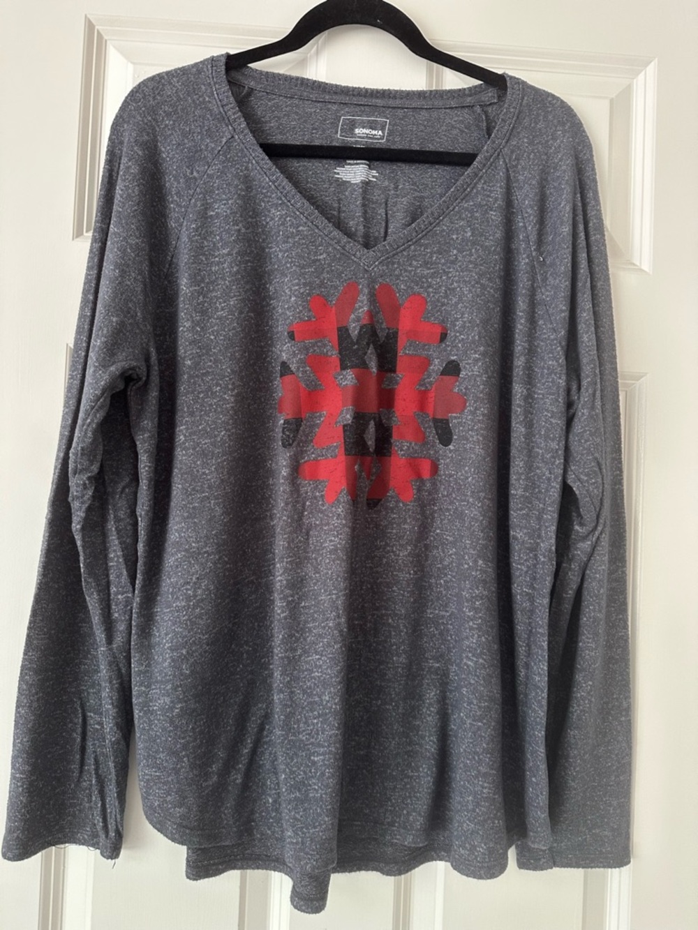 Sonoma Gray Long Sleeve V-Neck Tee with Red Graphic
